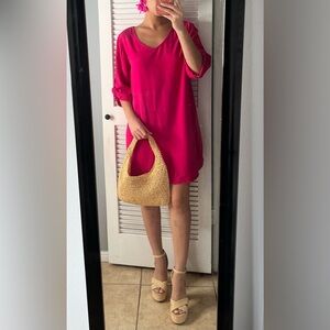 Hot Pink lightweight Tunic cover up Mini Dress S | resortwear tropical vacation